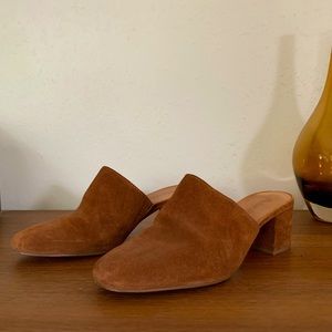 Madewell Camel Suede Block Heel Mules sz 9